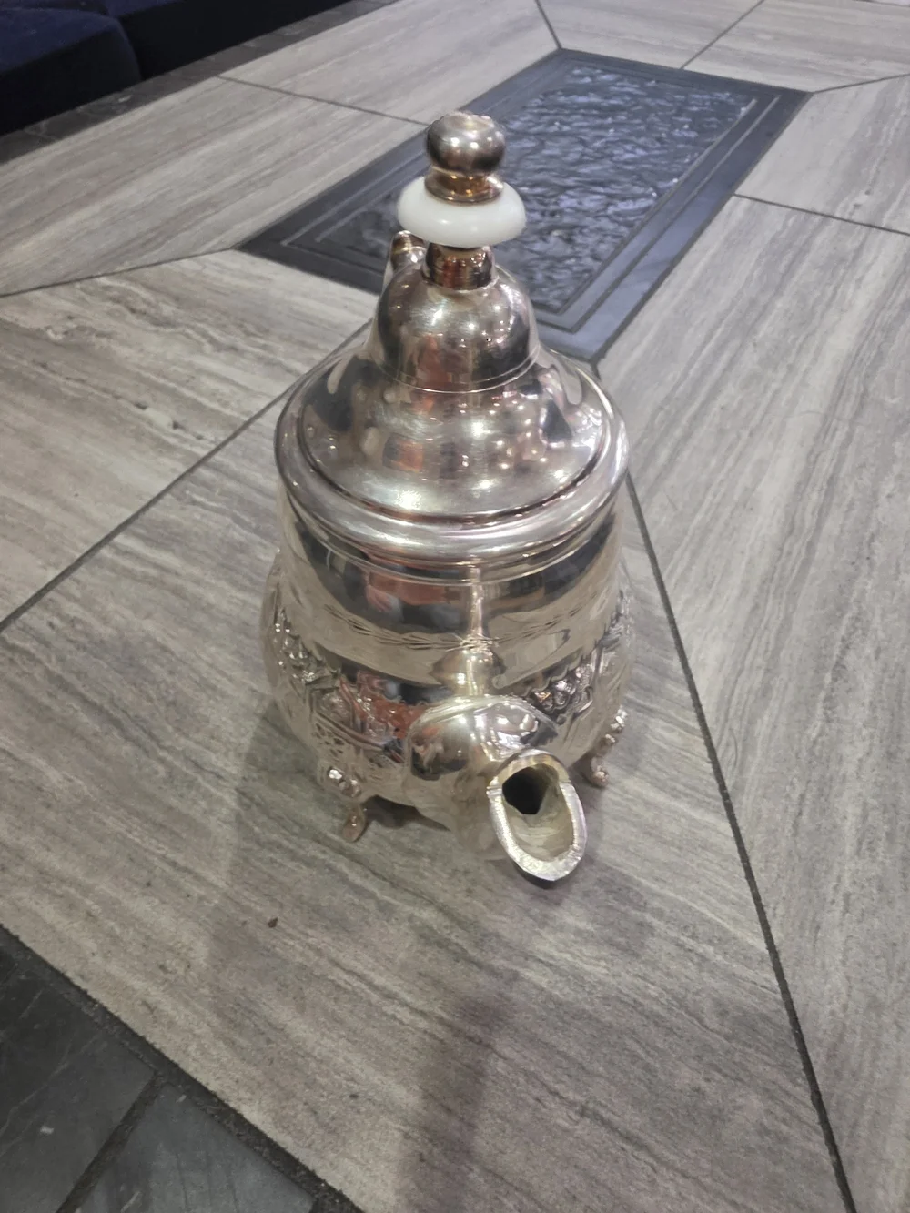 Silver-Tone Ornate Teapot - Elegant Serving Teapot